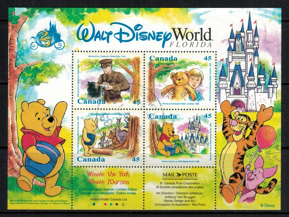 Canada #1621b Disney Souvenir Sheet, Winnie the Pooh, scarce postally used - Image 1 of 1