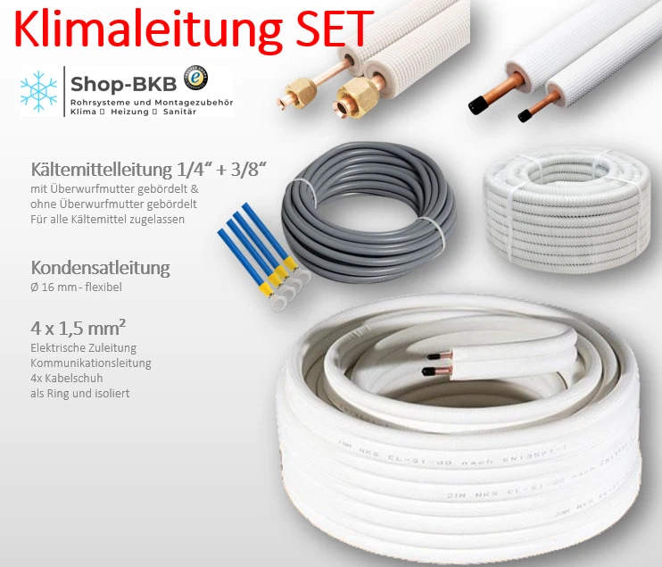 Kältemittelleitung 1/4"+3/8" KlimaSET Kupferrohr isoliert 0,5-30M Klimaanlage - Bild 1 von 4