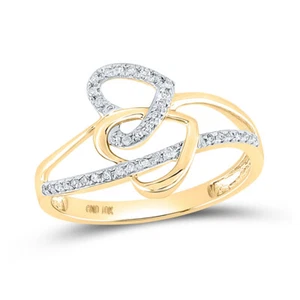 10K Yellow Gold Womens Round Diamond Double Heart Ring 1/10 Cttw - Picture 1 of 2