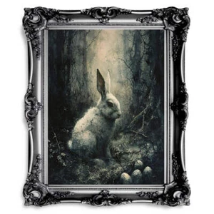 Gothic White Bunny in Woodland - Dark Easter Wall Art Print - Picture 1 of 22