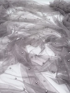 "Tela de vestido de novia de red de tul con cuentas gris lila de 1 mtr... 58"" de ancho (147 cm)" - Imagen 1 de 4