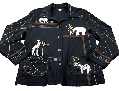 Blazer Allison Daley Mujer Talla M Negro Elefante Jirafa Cebra Safari Manga Larga Foto 1 de 4