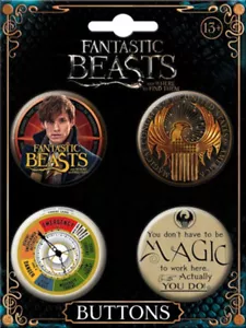 Animales fantásticos y dónde encontrarlos Imágenes Juego de 4 botones redondos de 4 NUEVO SIN USAR - Imagen 1 de 1