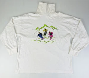 Vintage Retro RODEO Women’s Turtle Neck Long Sleeve Top Skiing Print White Sz 46 - Picture 1 of 8