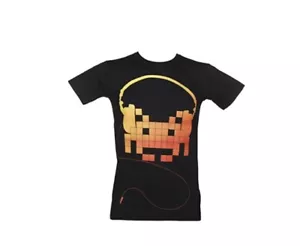 Space Invaders T-Shirt Design Alien Headphones Retro Gaming New Medium Large - Picture 1 of 3
