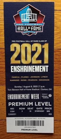 2021 Pro Football Hall of Fame Enshrinement Ticket Stub Peyton Manning  Woodson Cover