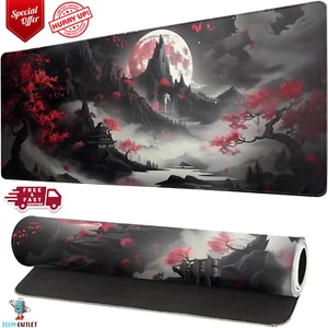 Japanese Desk Mat Red Full Moon Desk Pad Black Riverside Large Mouse Pad gaming - Picture 1 of 24
