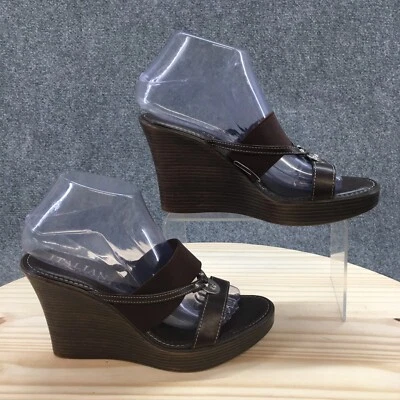 Zapatero Italiano Tacones Mujer 8 Cuñas Deslizables Cuero Marrón Sin Cordones Hecho en Italia Foto 1 de 4