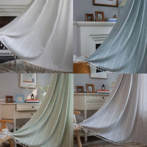 Rustic Striped Embroidered Curtain Window Drapes Panel Farmhouse Boho Home Decor - Picture 1 of 53