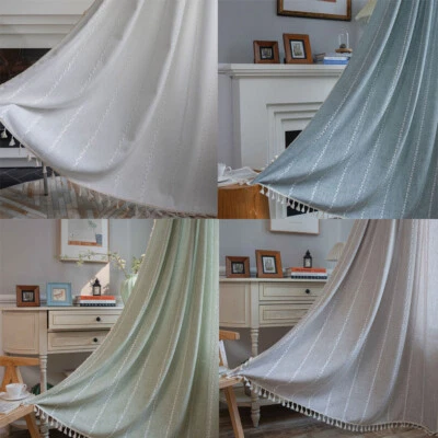 Cortinas bordadas rústicas a rayas para ventana panel granja boho decoración del hogar Foto 1 de 4