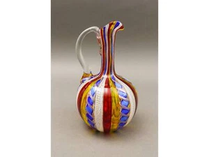 Lavorazione Arte Murano Italy Ribbon Zanfirico Latticino Art Glass Pitcher 6.25" - Picture 1 of 7