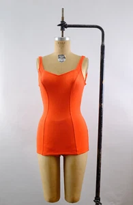 Vintage 60s Sears Orange Pin Up Swimsuit – Textured Print - Size 36 Medium - Picture 1 of 12