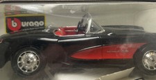burago 1957 Chevrolet Corvette Convertible 1/18 Diecast Blk Red Model Car