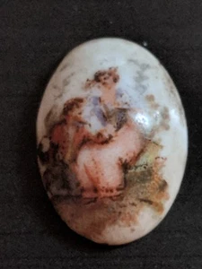 Antik Vintage bemalt Porzellan ovaler Stein romantisch #AA11 - Bild 1 von 3