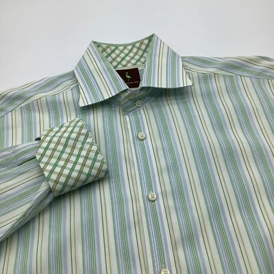 Camisa masculina Tailorbyrd manga longa listrada verde azul amarela tamanho G - Imagem 1 de 4