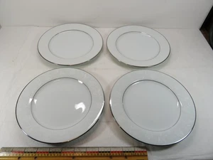 4 Noritake Ranier 6909 Salad Plates 8 1/4 inch White Floral Platinum Trim - Picture 1 of 6