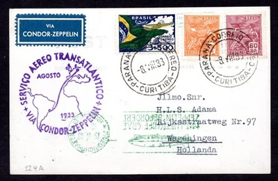 BRAZIL 1933 NETHERLANDS CONDOR ZEPPELIN TRANSATLANTIC FLIGHT TO WAGENINGEN - Image 1 of 2
