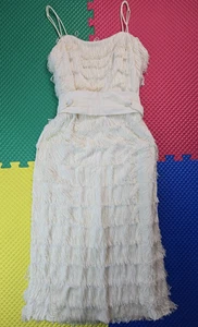 Vintage 50s 60s MOD White Fringe Flapper Dress Womens Small S - Picture 1 of 13