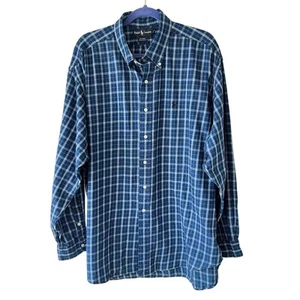 RALPH LAUREN Vintage Blue Plaid Heavy Blaire Flannel Mens XL 90's - Picture 1 of 7