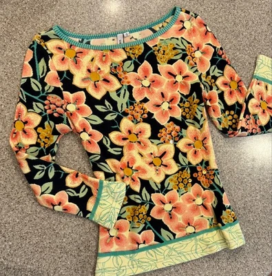 Top CHARLOTTE TARANTOLA Negro/Rosa Tejido Acanalado Manga 3/4 Cuello Barco Popover Talla S Foto 1 de 4