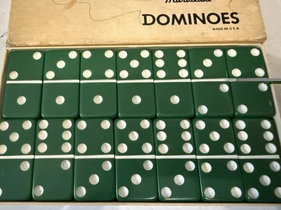 Vtg Puremco Standard Marblelike No 616 GREEN Dominoes dominos Original Box USA - Image 1 of 3