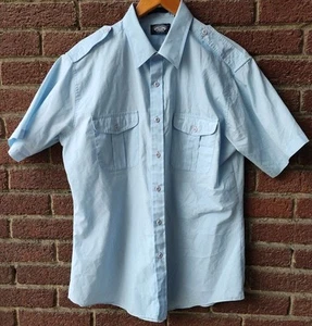 VINTAGE Knightsbridge Shirt Mens Large Button Down Short Sleeve Military Blue - Picture 1 of 5