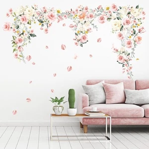 Flower Wall Decals Hanging Vine Stickers Pink Rose - Picture 1 of 7