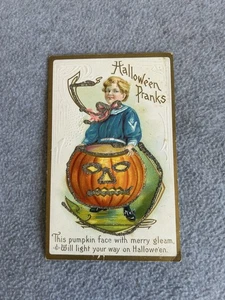 1911 HALLOWEEN Streiche JACK O LATERNE Junge JOL antike POSTKARTE Stecher Litho - Bild 1 von 4