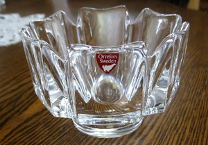 Orrefors Lars Hellsten Sweden Corona Clear Crystal Bowl 4384/31, H-3 1/4" in Box - Picture 1 of 11
