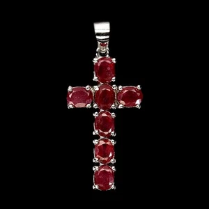 925 Sterling Silver Pendant Oval Ruby 5x4mm Natural Gemstone Cross Jewelry - Picture 1 of 13
