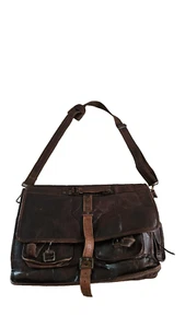 Vintage Leather Messenger Men's Bag Vintage Satchel Buckle Pockets Brown - Picture 1 of 10