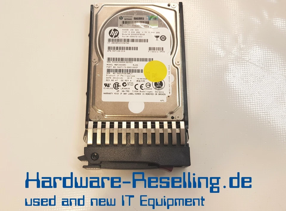 HP 600GB 10k SAS 12Gb/S 128MB EG0600FBDSR 581311-001 599476-003 507129-014 - Immagine 1 di 1