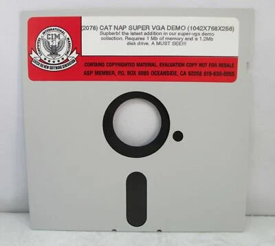 De colección 1989 Atari Cat Nap Super VGA Video Demo en Disquete PC de 5,25" - Probado Foto 1 de 4