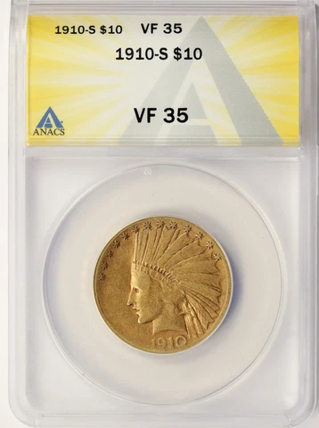 1910-S $10 Indian Gold ANACS VF35 Cover