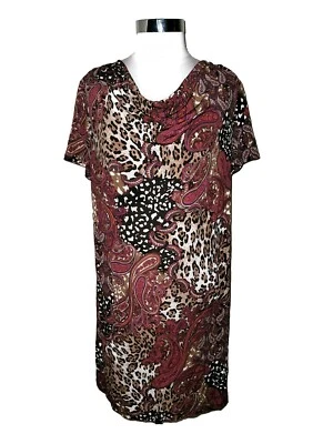 FASHION BUG Plus Size 1X Dress Purple Orange Paisley Animal Print Stretch - Image 1 of 4