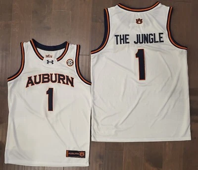Camiseta de basquete "THE JUNGLE" #1 costurada branca Auburn Tigers SEC - Imagem 1 de 3