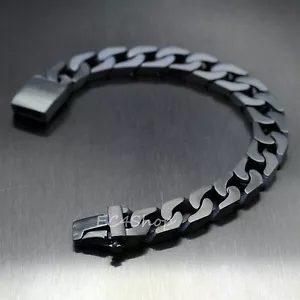 Bracciale Maglia Catena Cubano Classico Nero Opaco Cordolo Uomo 316L Acciaio Inox - Foto 1 di 11