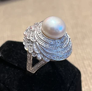 Anillo HSN de plata de ley con perlas y cristal talla 8,25 y 7,25 - Imagen 1 de 6