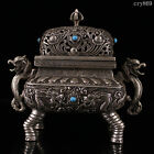 rare old antique Qing Dynasty Tibet Pure copper Inlaid with gems Incense burner