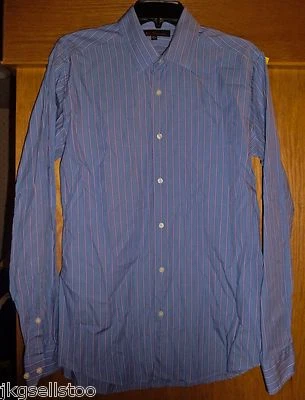 CAMISA MANGA LARGA BEN SHERMAN - AZUL con RAYAS MORADAS/LAVANDA - HOMBRE 15.5/34-35 Foto 1 de 2