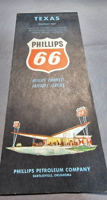 Mapa de ruta vintage 1962 Texas Phillips 66 Petroleum Gasoline Oil Company negro Foto 1 de 4