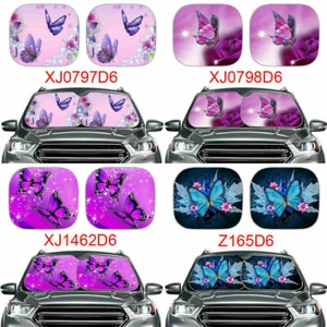 2PC Car Auto Windshield Protector Butterfly Design Front Window Sun Shade Visor - Picture 1 of 11