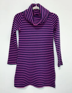 Vineyard Vines Girls Dress XS Cotton Navy Pink Long Sleeve Cowl Neck Logo - Picture 1 of 6