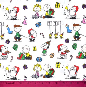 Peanuts Christmas Fabric - HALF YARD - 100% Cotton Quilting Snoopy Charlie Brown - Picture 1 of 1