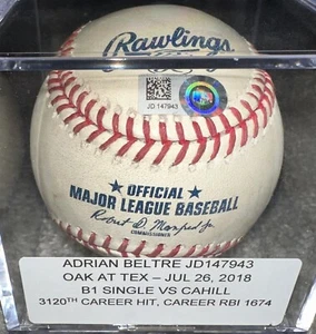 Adrian Beltre RANGERS game used RBI single ball HIT 3120 RBI 1674 - MLB HOLO - Picture 1 of 3