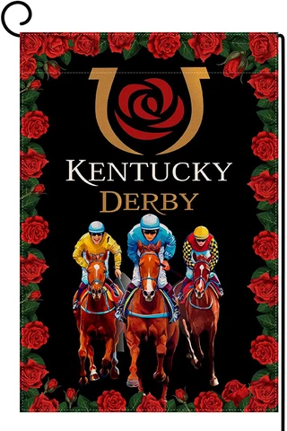 Kentucky Derby Garden Flag Jockey Horse Racing Themed Party Decoration Run fo Cover