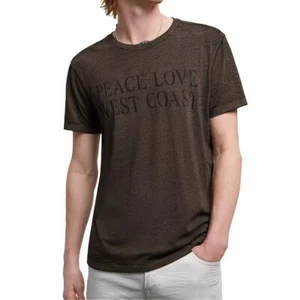 John Varvatos Men's Peace Love West Coast Message Burnout Graphic T-Shirt Olive - Picture 1 of 4
