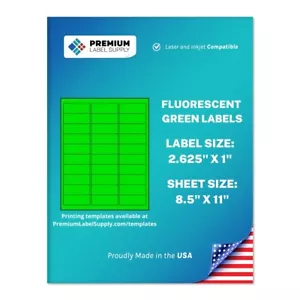 750 etiquetas de dirección de color neón verde fluorescente de 2,625"" x 1"" 30 por hoja - Imagen 1 de 1