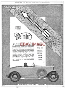 1927 Reklame DAIMLER 2-Türer offen Tourenmotorwagen Art Deco Ära Druck Ad 741/50 - Bild 1 von 1