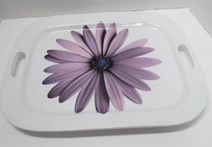 Isaac Mizrahi Ironstone Purple Flower Platter, white with handles inset - Picture 1 of 5
